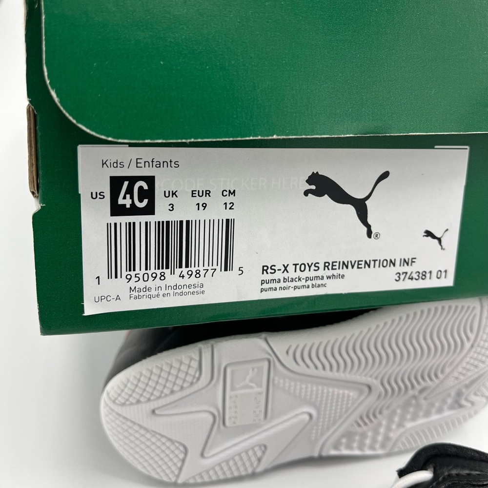 Puma RS-X
Size 4c Toddler 
Brand New/ never worn 
Black/multicolor 
Original Box - Picture 8 of 9